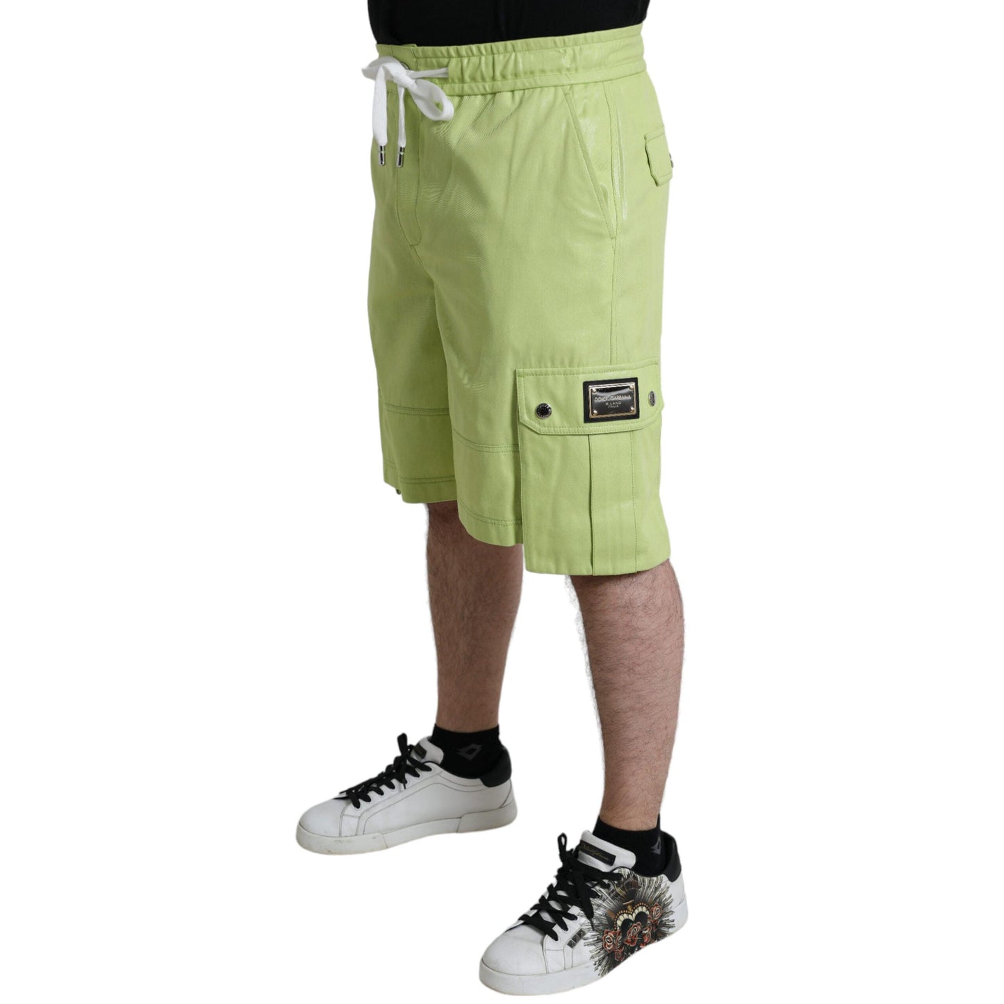 Dolce & Gabbana Light Green Cotton Men Cargo Bermuda Shorts