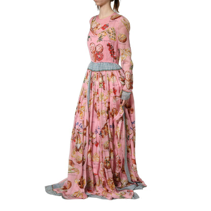 Dolce & Gabbana Light Pink Bread Print Pleated Maxi Dress