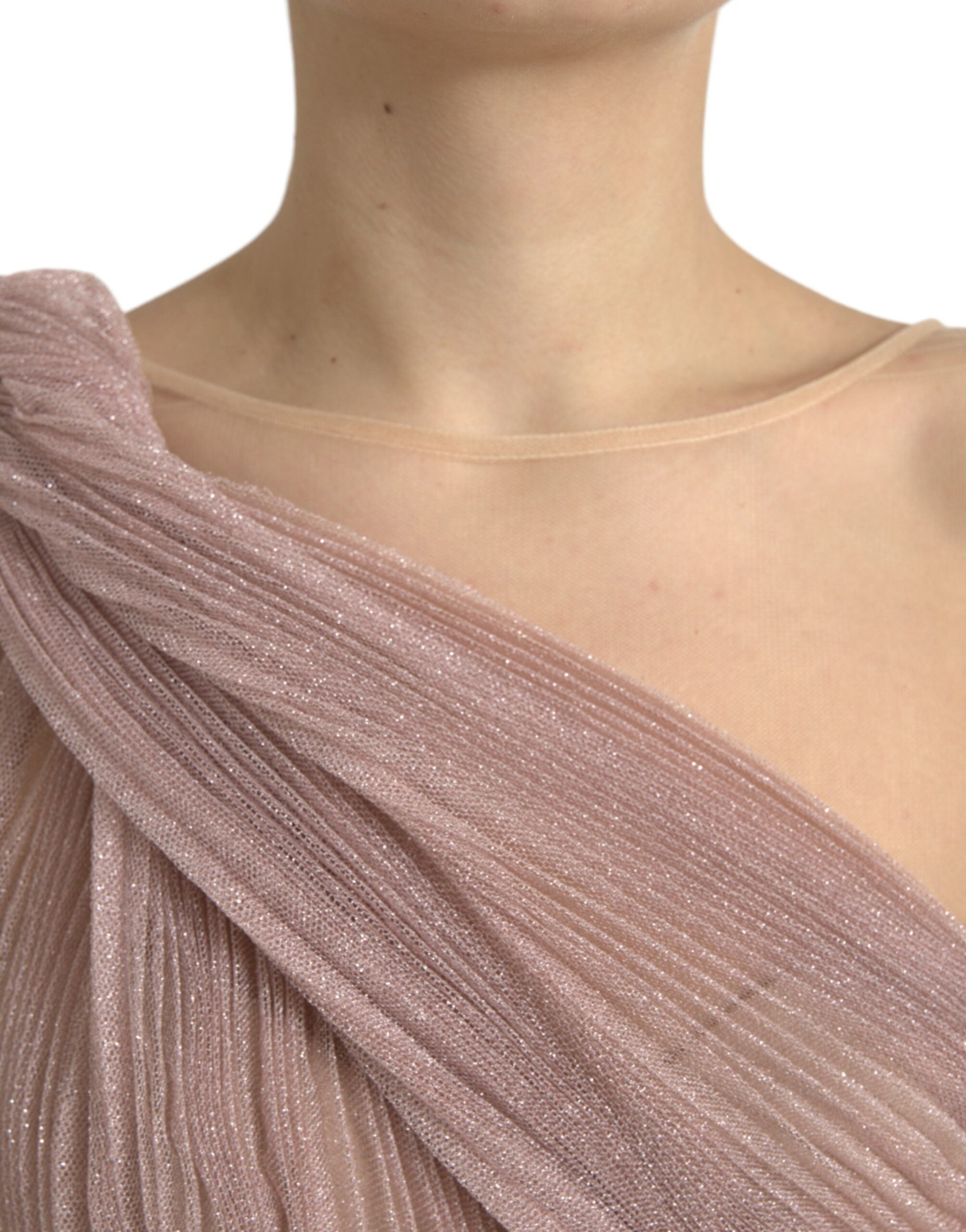 Dolce & Gabbana Lilac One-Shoulder Pleated Designer Dress-Modeoutlet