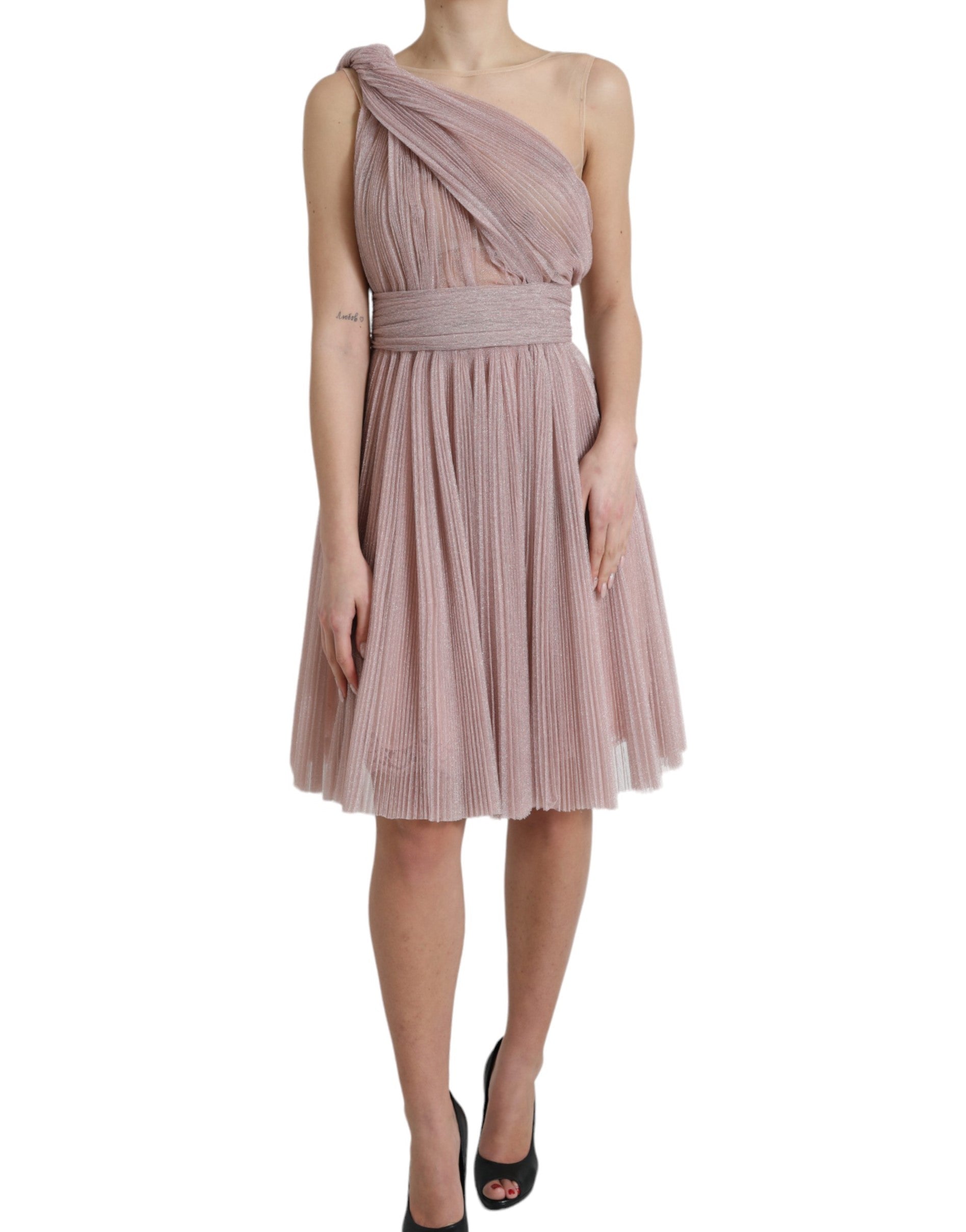 Dolce & Gabbana Lilac One-Shoulder Pleated Designer Dress-Modeoutlet