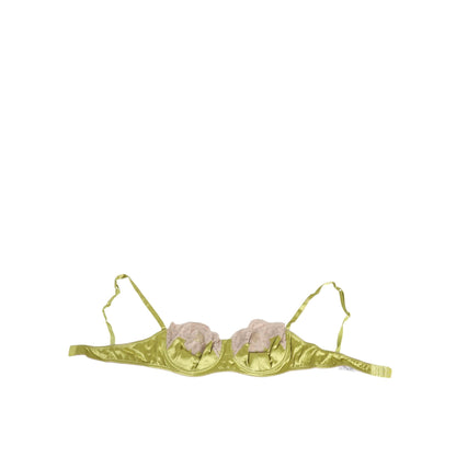 Dolce & Gabbana Lime Green Silk Satin Lace Padded Balconnet Underwear