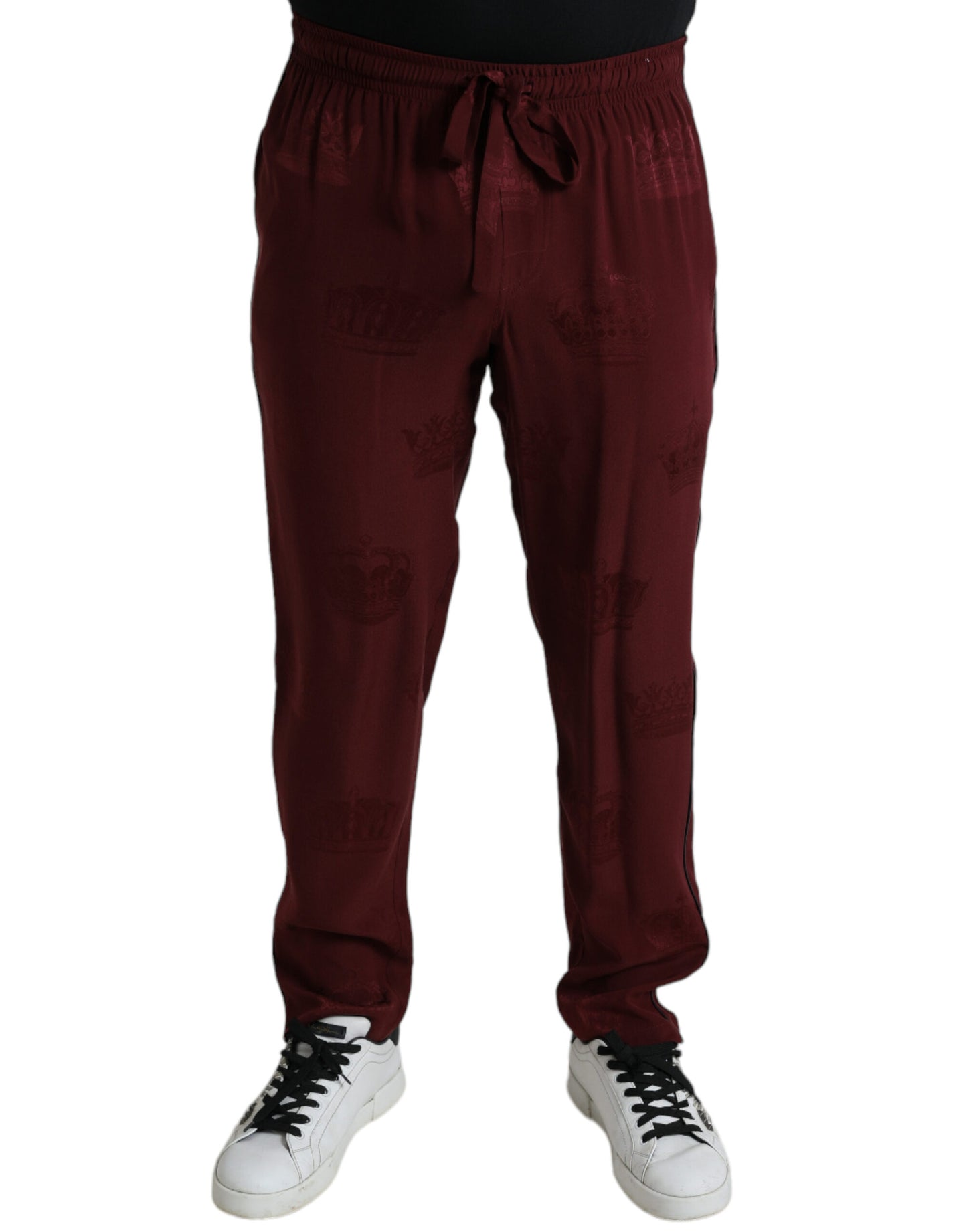 Dolce & Gabbana Maroon Crown Pattern Silke Pajama Bukser & Jeans