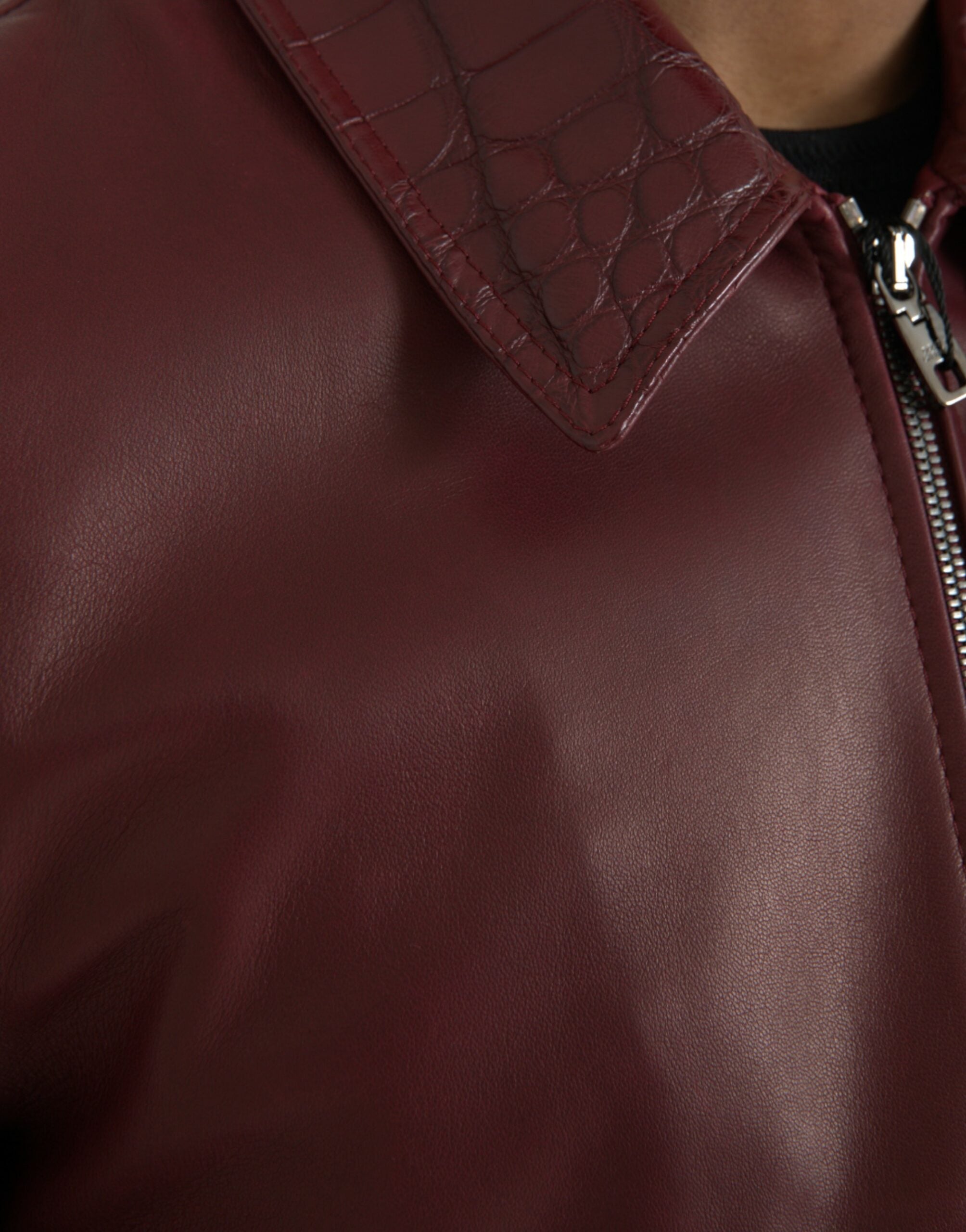 Dolce & Gabbana Maroon Exotic Læder Zip Biker Coat Jakke & Frakke-Modeoutlet