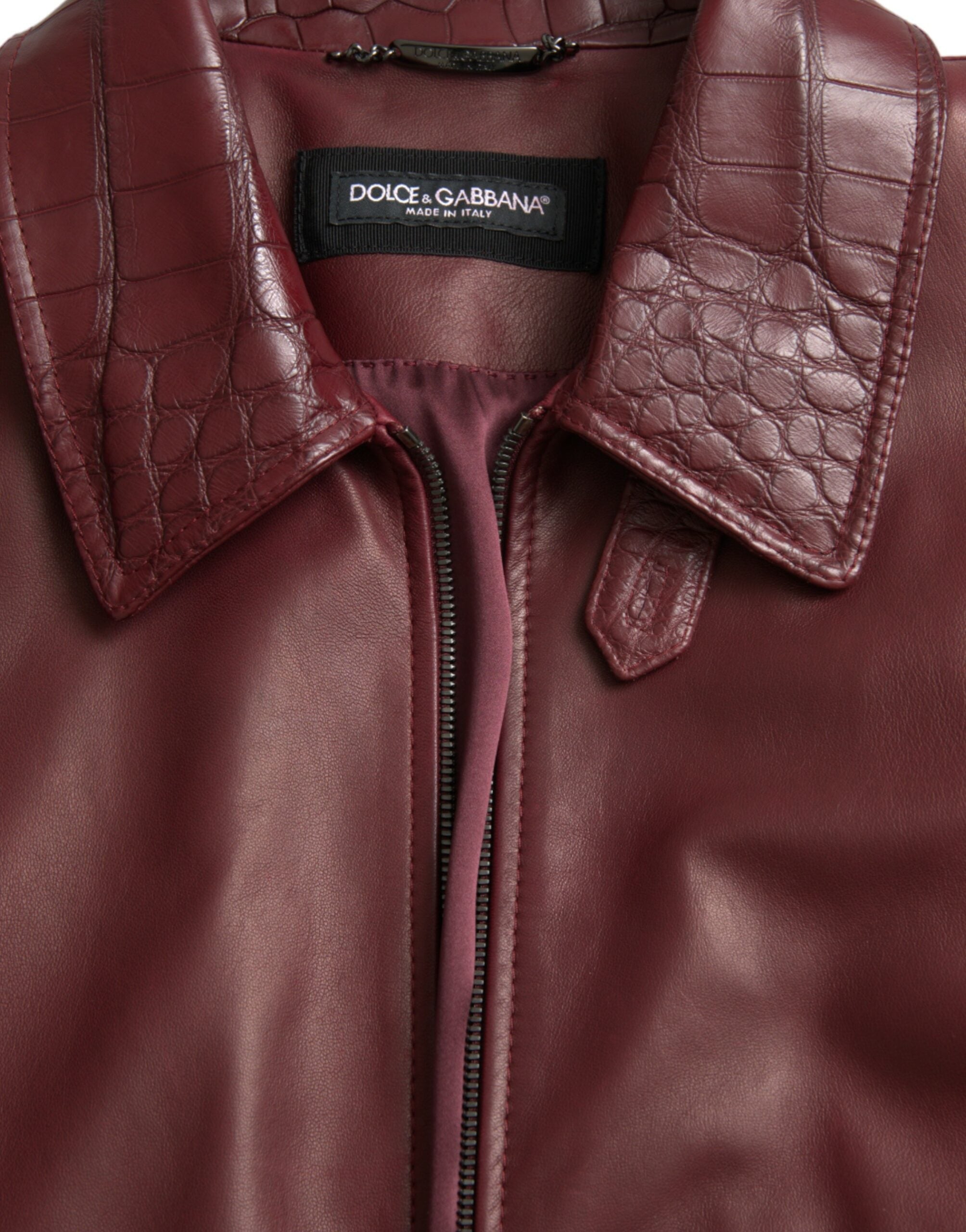 Dolce & Gabbana Maroon Exotic Læder Zip Biker Coat Jakke & Frakke-Modeoutlet