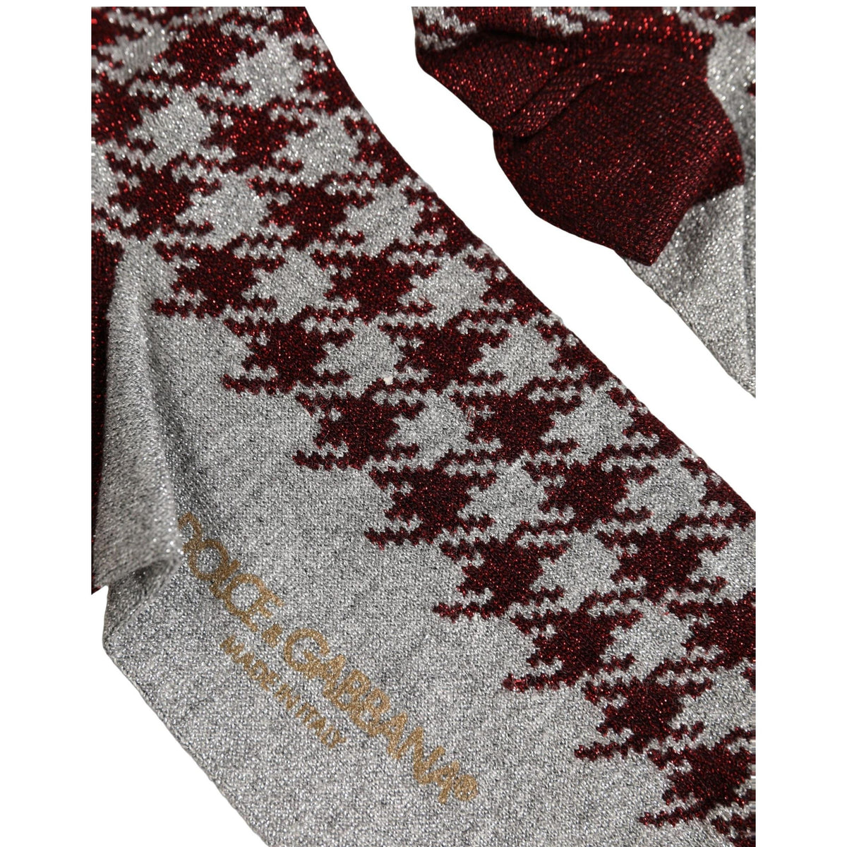 Dolce & Gabbana Maroon Gray Houndstooth Mid Calf Accessory Socks