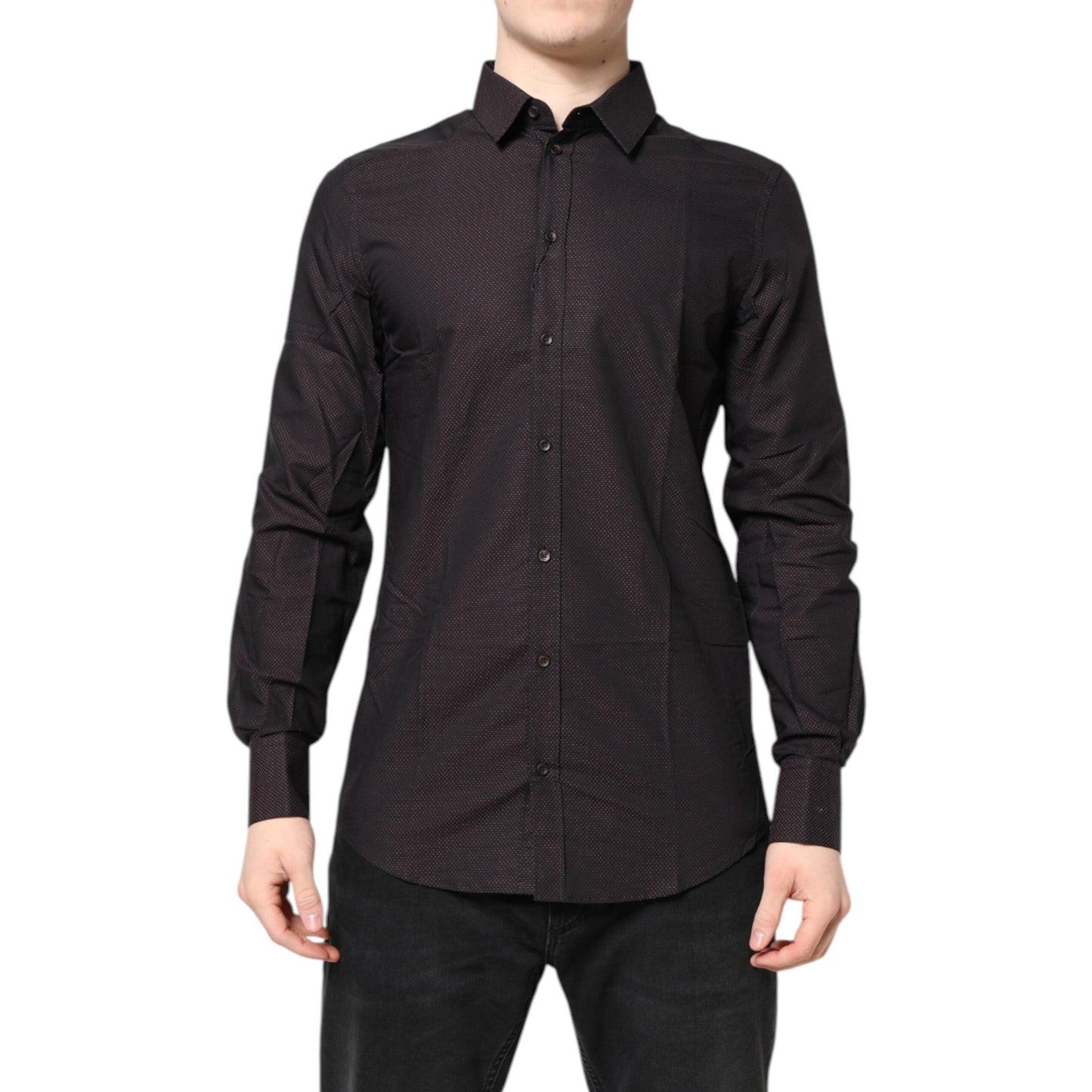 Dolce & Gabbana Maroon Jacquard Cotton GOLD Men Dress Shirt