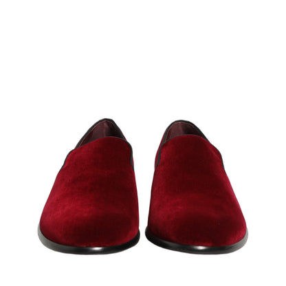 Dolce & Gabbana Maroon Velvet Slip On Men Dress Loafers Shoes