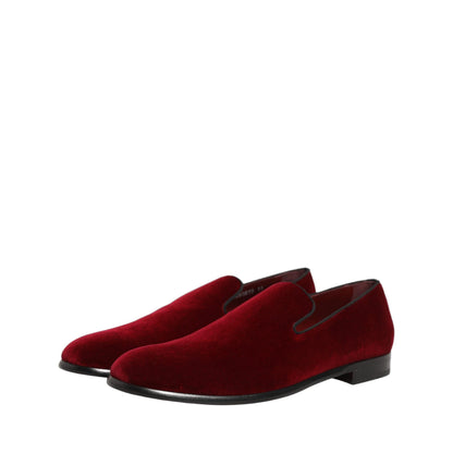 Dolce & Gabbana Maroon Velvet Slip On Men Dress Loafers Shoes