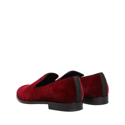 Dolce & Gabbana Maroon Velvet Slip On Men Dress Loafers Shoes