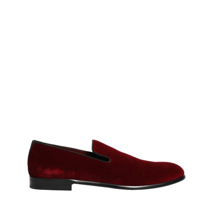 Dolce & Gabbana Maroon Velvet Slip On Men Dress Loafers Shoes