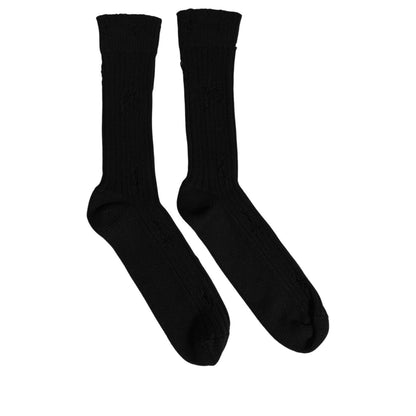 Dolce & Gabbana Men Black Cotton Distressed Mid Calf Accessory Socks