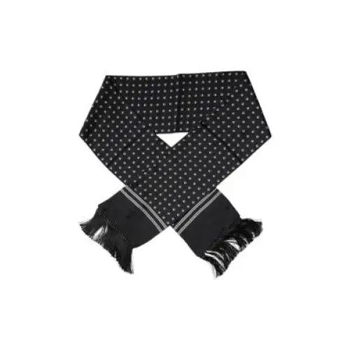 Dolce & Gabbana Men Sort Scarf 100 Silk Logo Bird Print Fringes Casual Shaw