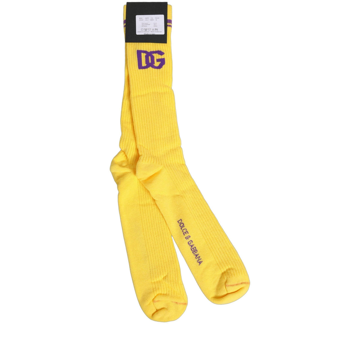 Dolce & Gabbana Men Yellow DG Logo Over Calf Accessory Socks