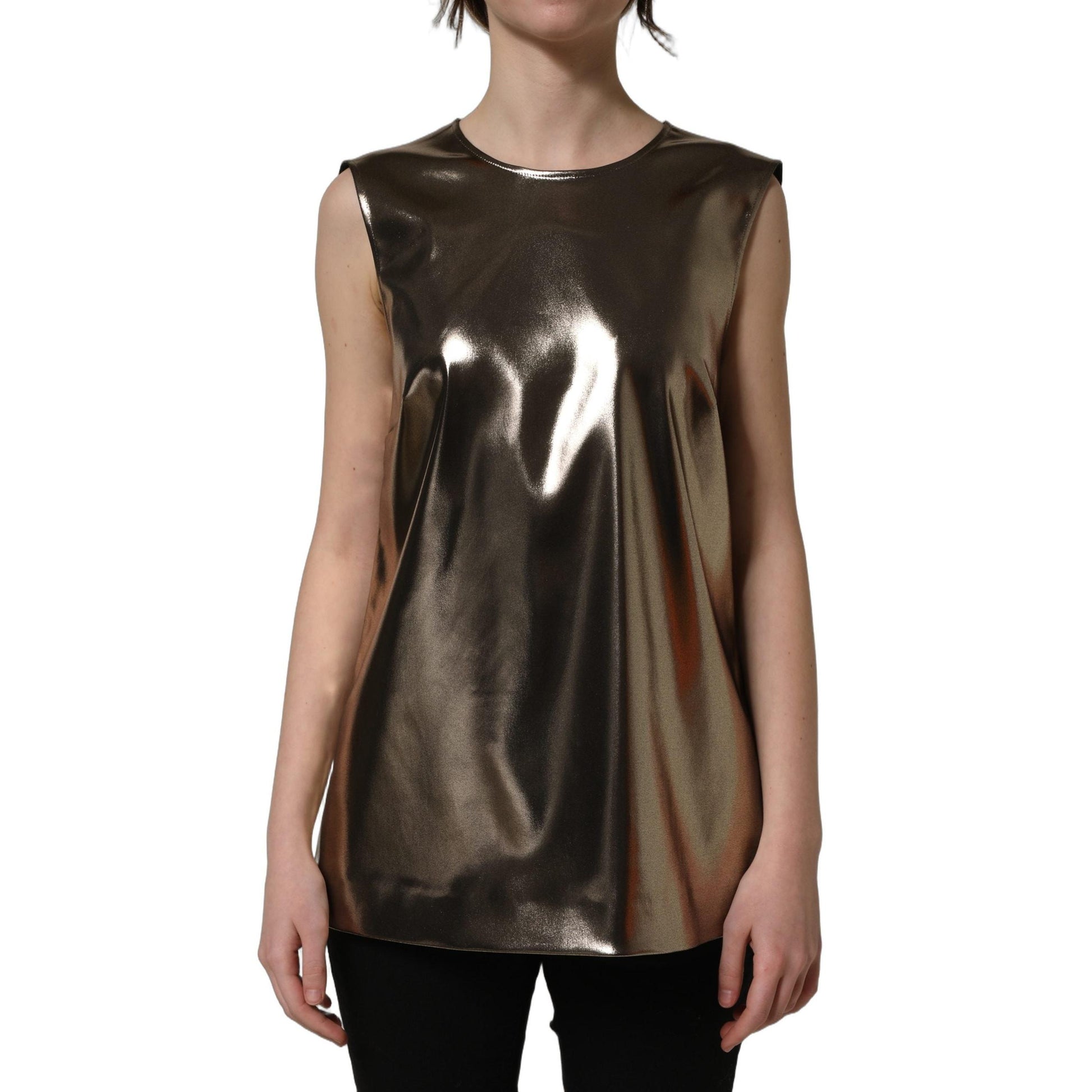 Dolce & Gabbana Metallic Bronze Roundneck SleevelessTank Top