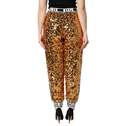 Dolce & Gabbana Metallic Gold DG Logo Sequined Jogger Pants