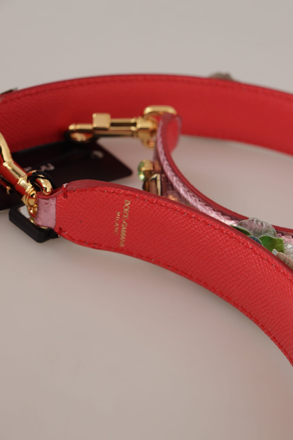 Dolce & Gabbana Metallic Pink Leather Studded Shoulder Strap