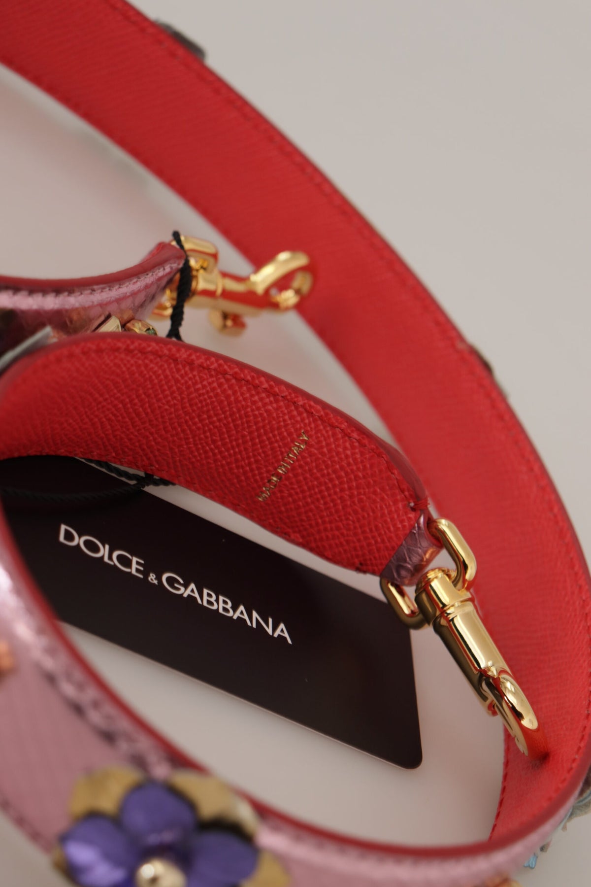 Dolce & Gabbana Metallic Pink Leather Studded Shoulder Strap