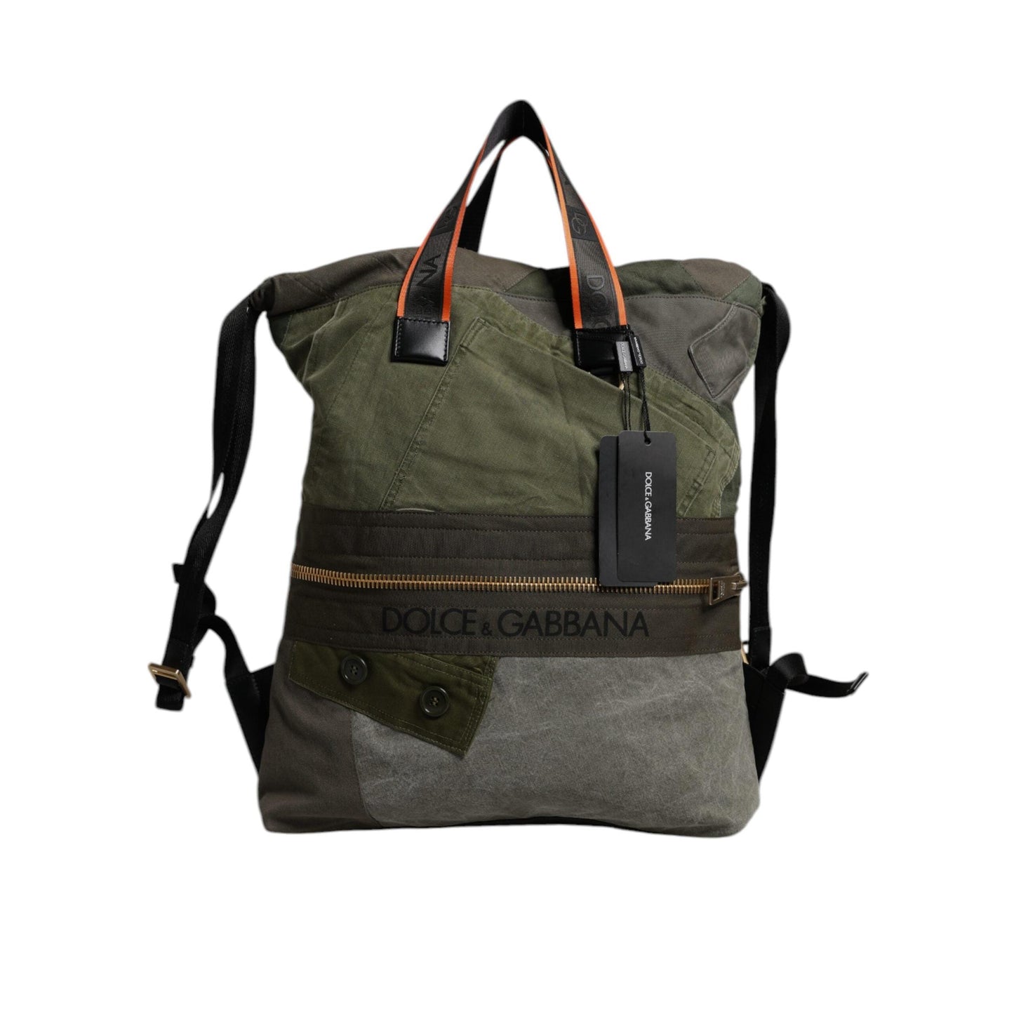 Dolce & Gabbana Military Green Patchwork Rucksack Backpack Bag