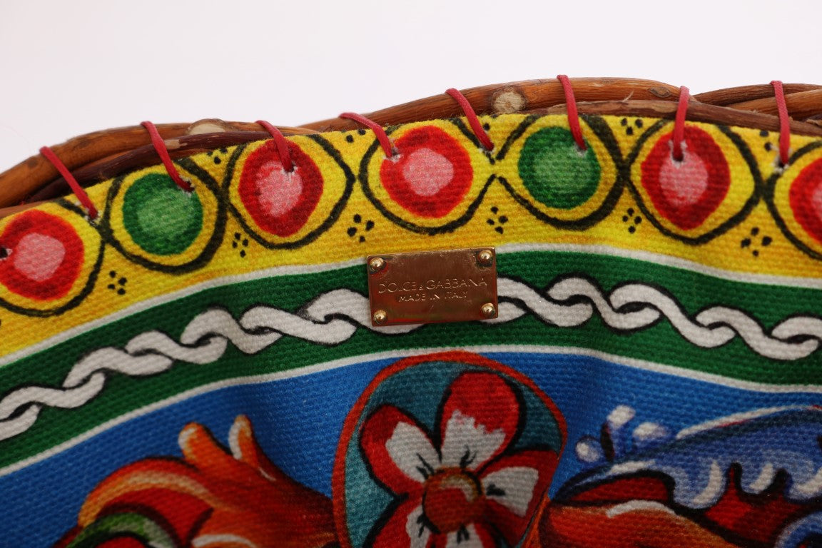 Dolce & Gabbana Multicolor AGNESE Straw Crystal Pom Pom Bag