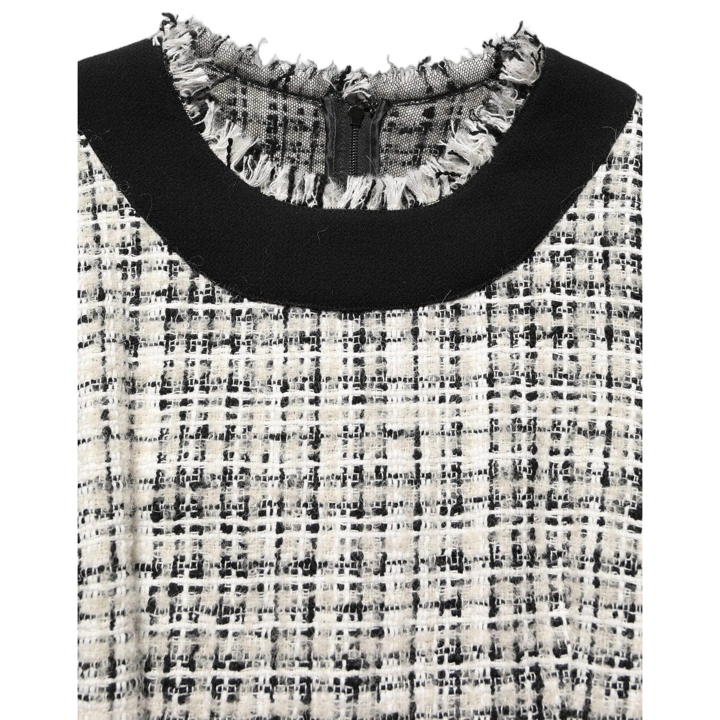 Dolce & Gabbana Multicolor Bouclé Tweed Frayed Trim Midi Dress