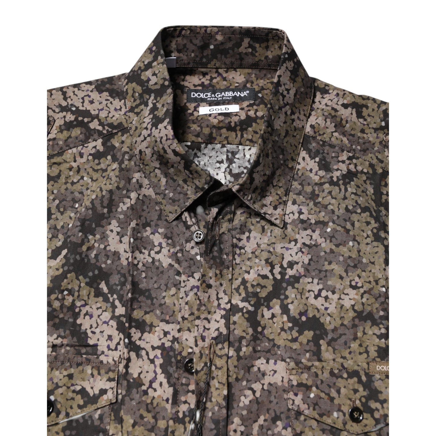 Dolce & Gabbana Multicolor Camouflage Button Down GOLD Shirt