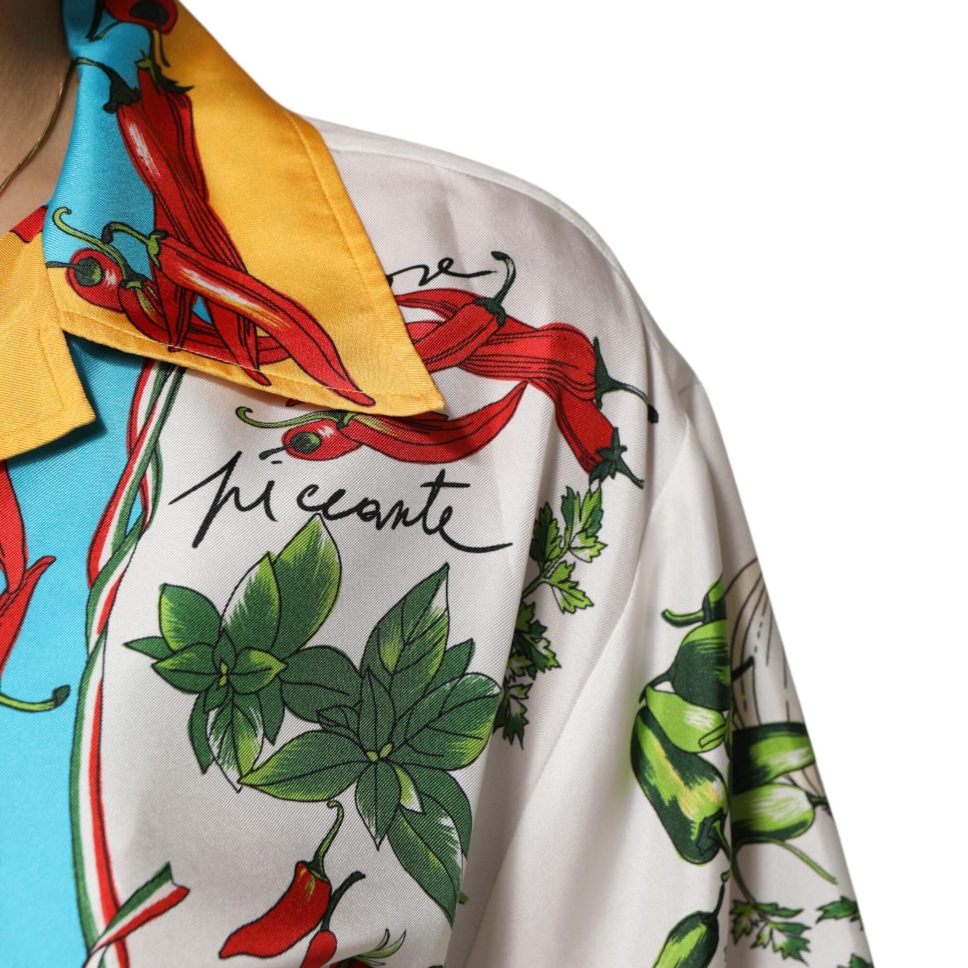 Dolce & Gabbana Multicolor Chili Silk Cropped Blouse Top