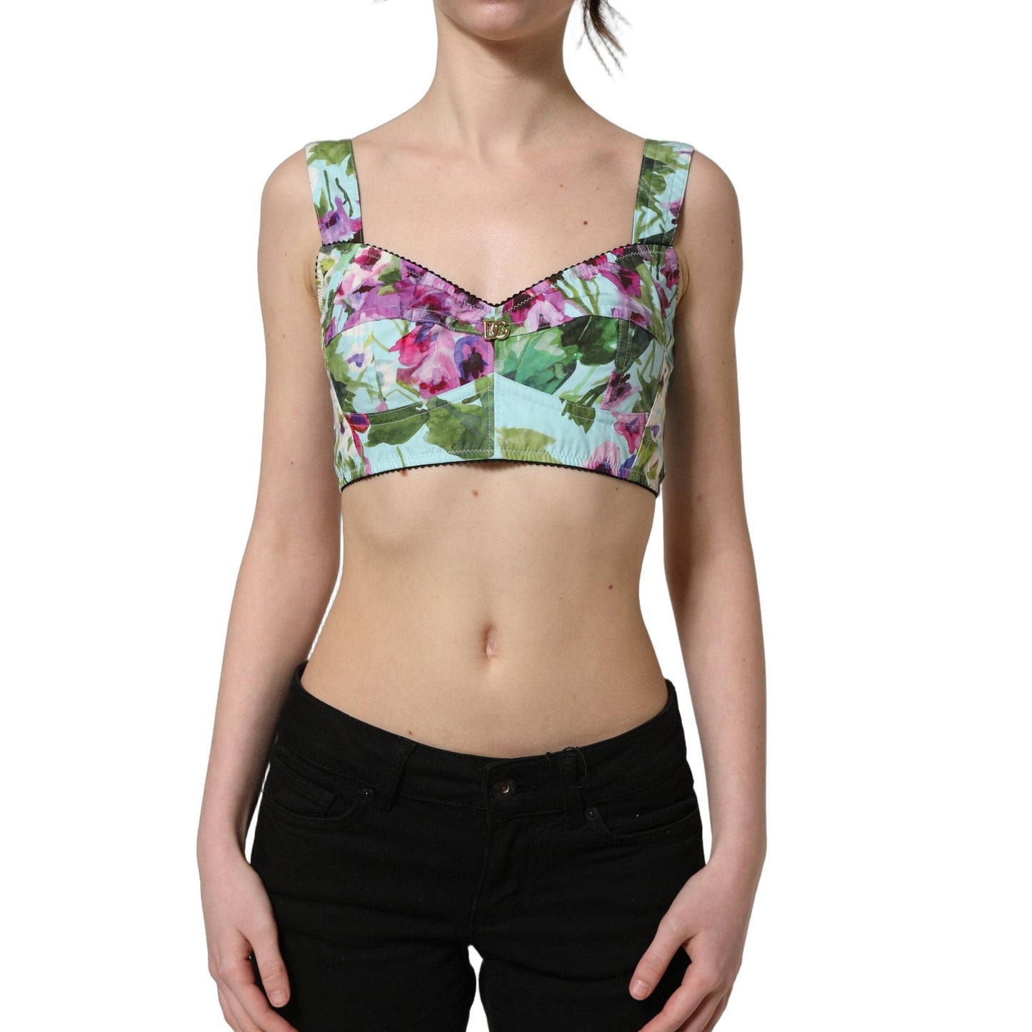 Dolce & Gabbana Multicolor Floral Cropped Bustier Tank Top