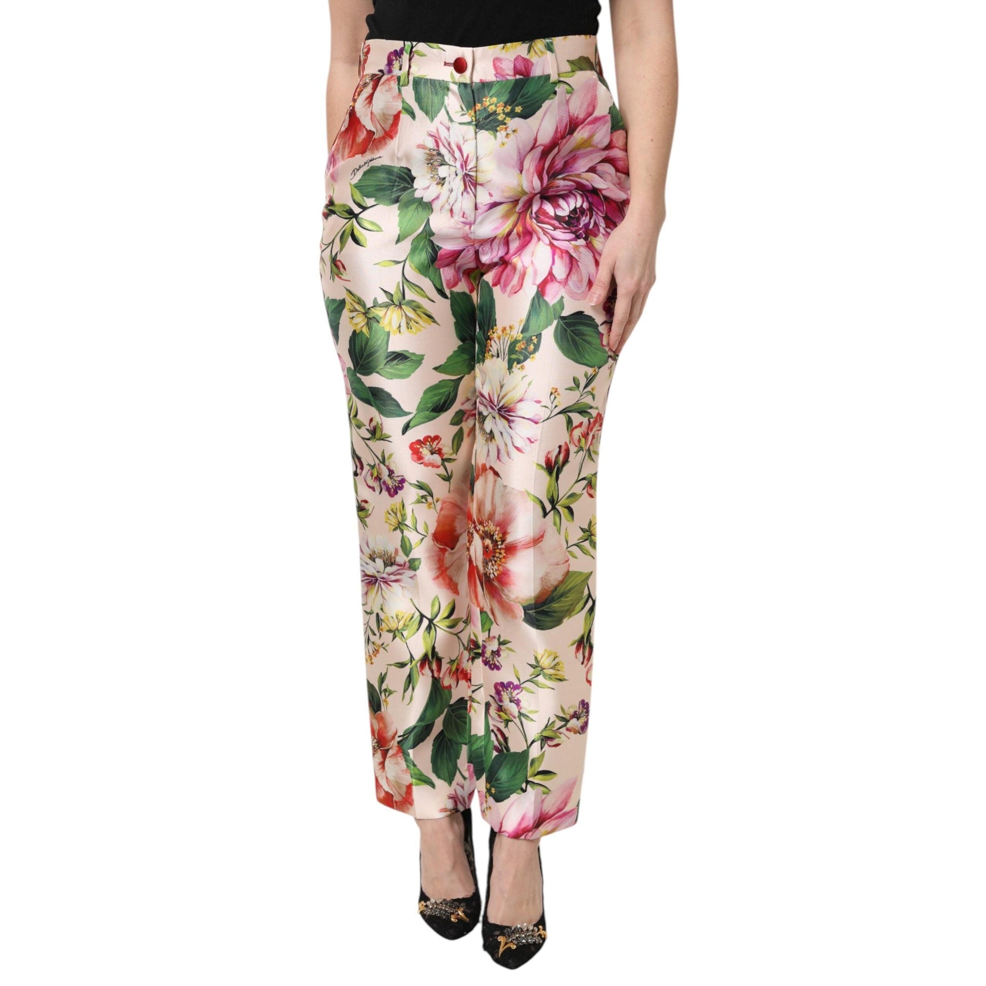 Dolce & Gabbana Multicolor Floral High Waist Straight Pants