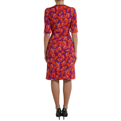 Dolce & Gabbana Multicolor Floral Poppy Print Sheath Dress