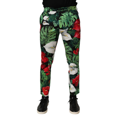 Dolce & Gabbana Multicolor Floral Print Cotton Tapered Pants