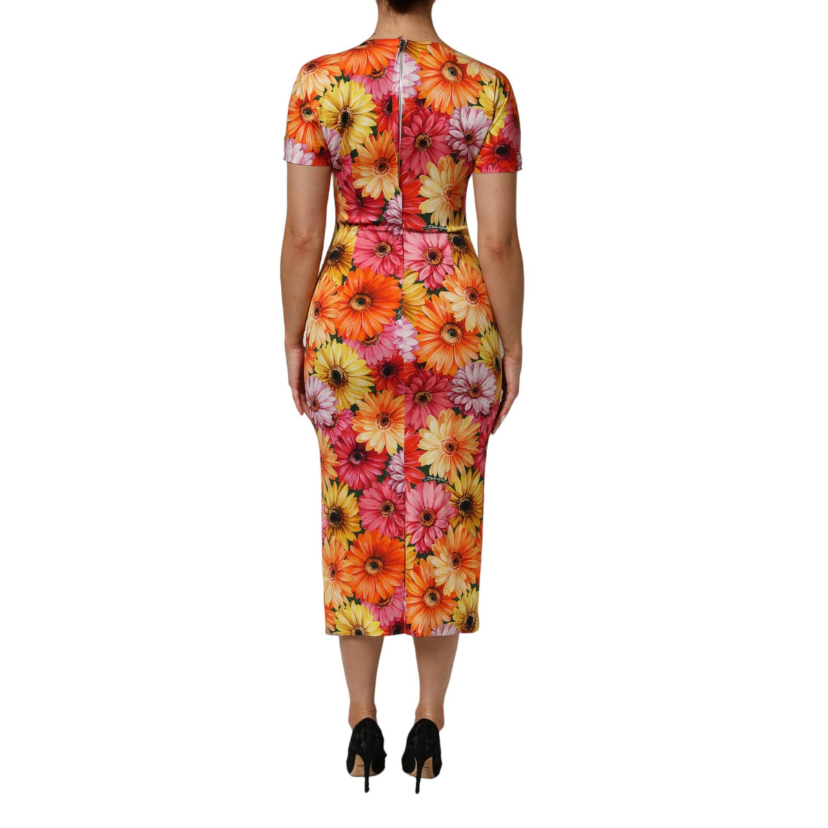 Dolce & Gabbana Multicolor Floral Print SilkSheath Midi Dress