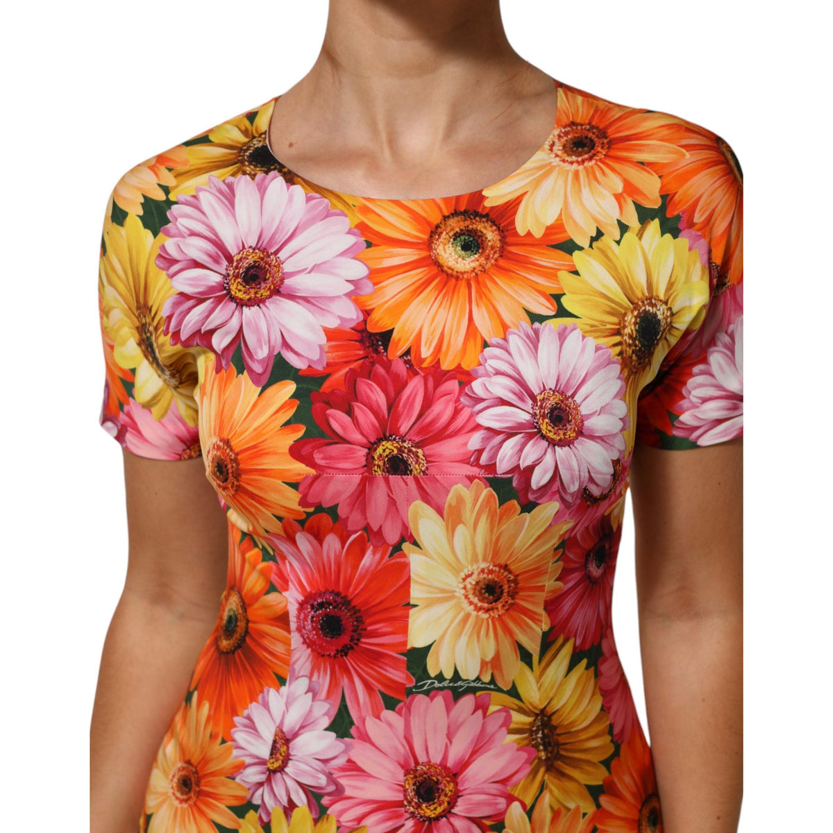 Dolce & Gabbana Multicolor Floral Print SilkSheath Midi Dress