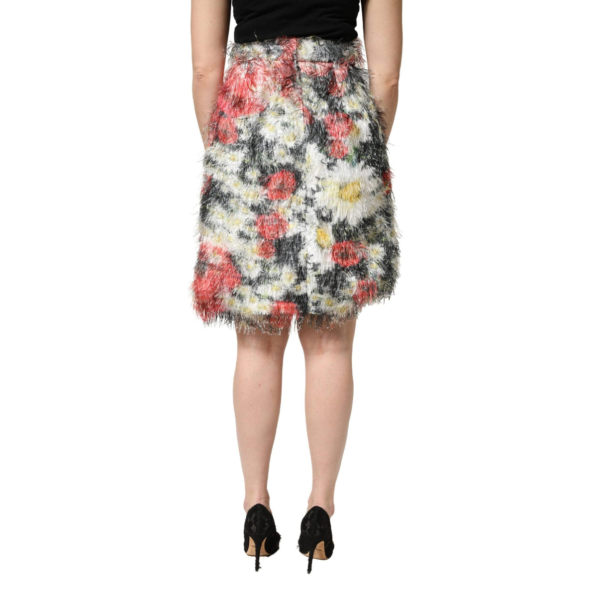 Dolce & Gabbana Multicolor Floral Textured Faux Fur Pencil Skirt