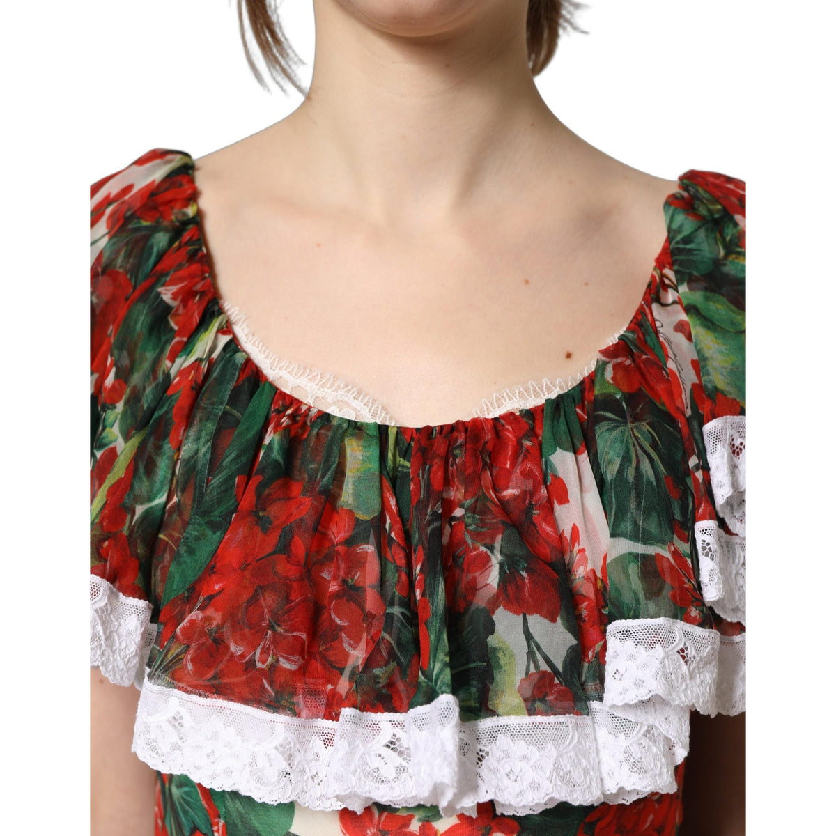 Dolce & Gabbana Multicolor Geranium Flower Lace Maxi Dress