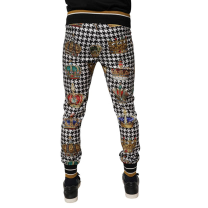 Dolce & Gabbana Multicolor Houndstooth Crown Men Sweatpants Pants
