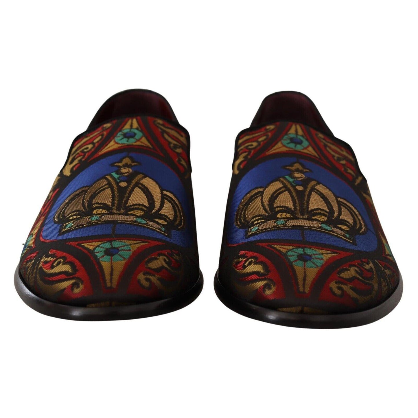 Dolce & Gabbana Multicolor Jacquard Crown Slippers Loafers Shoes
