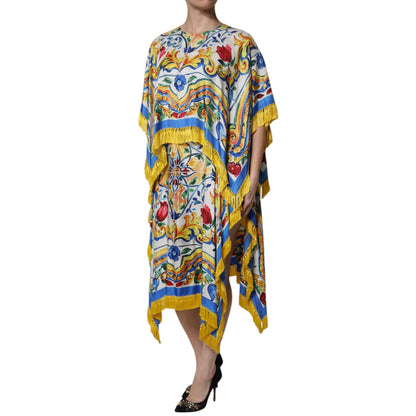 Dolce & Gabbana Multicolor Majolica Kaftan Short Sleeves Maxi Dress