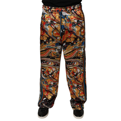 Dolce & Gabbana Multicolor Marble Satin Men Tracksuit Pants