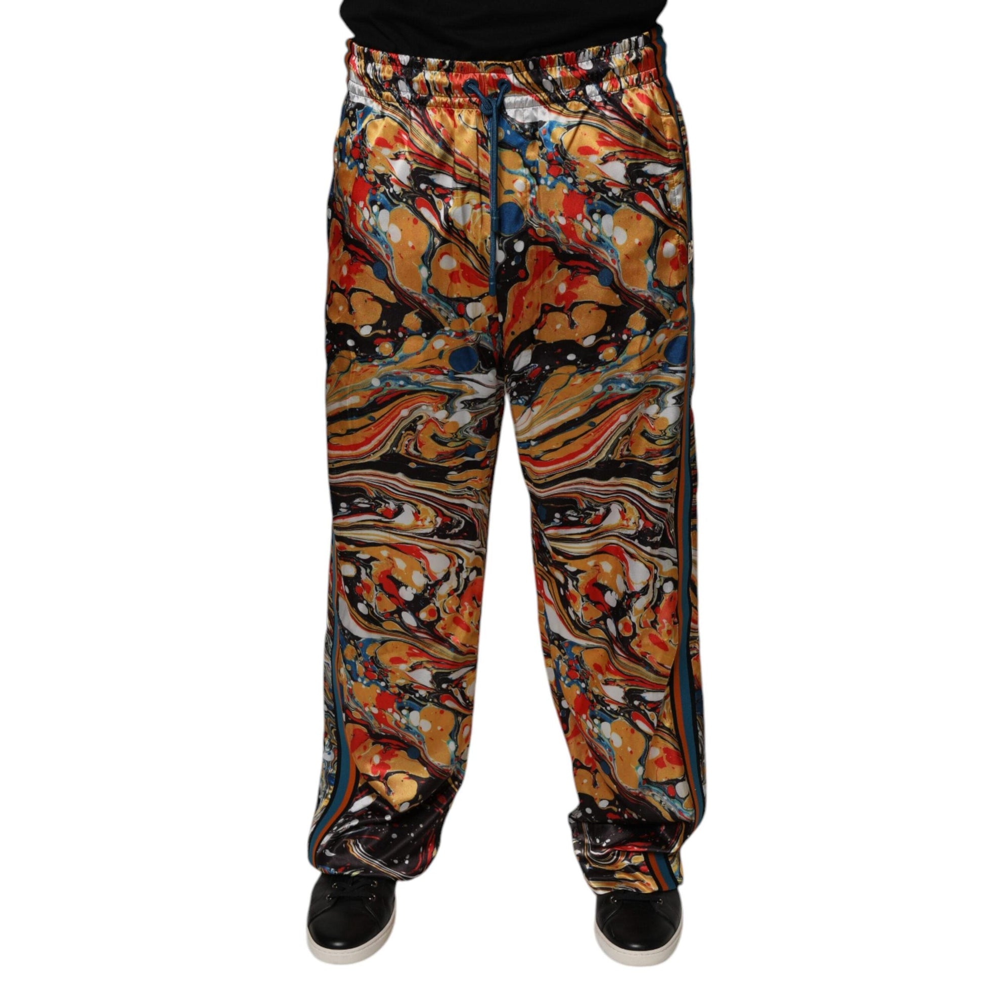 Dolce & Gabbana Multicolor Marble Satin Men Tracksuit Pants