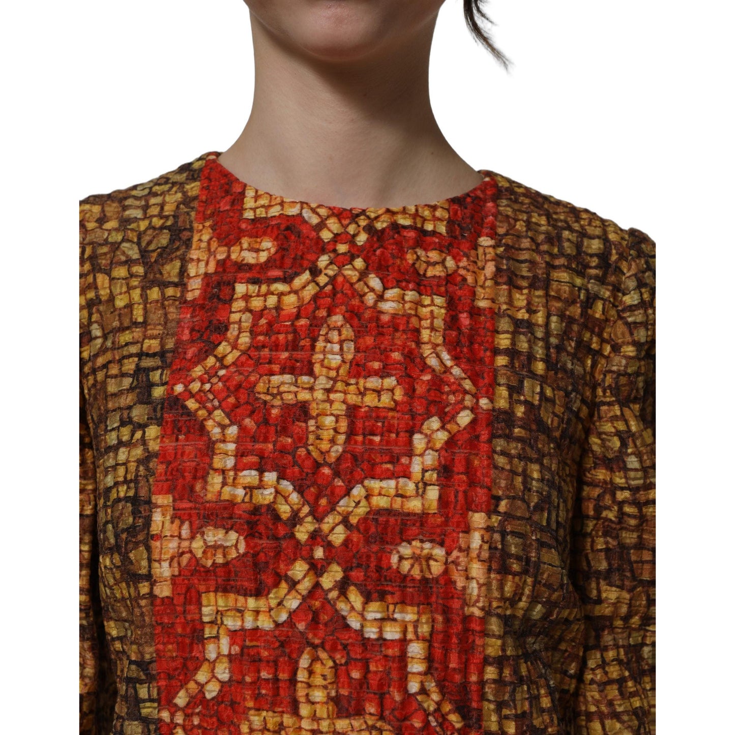 Dolce & Gabbana Multicolor Mosaic Long Sleeves Mini Dress