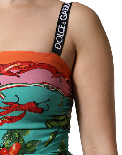 Dolce & Gabbana Multicolor Printed Silk Sleeveless Midi Dress