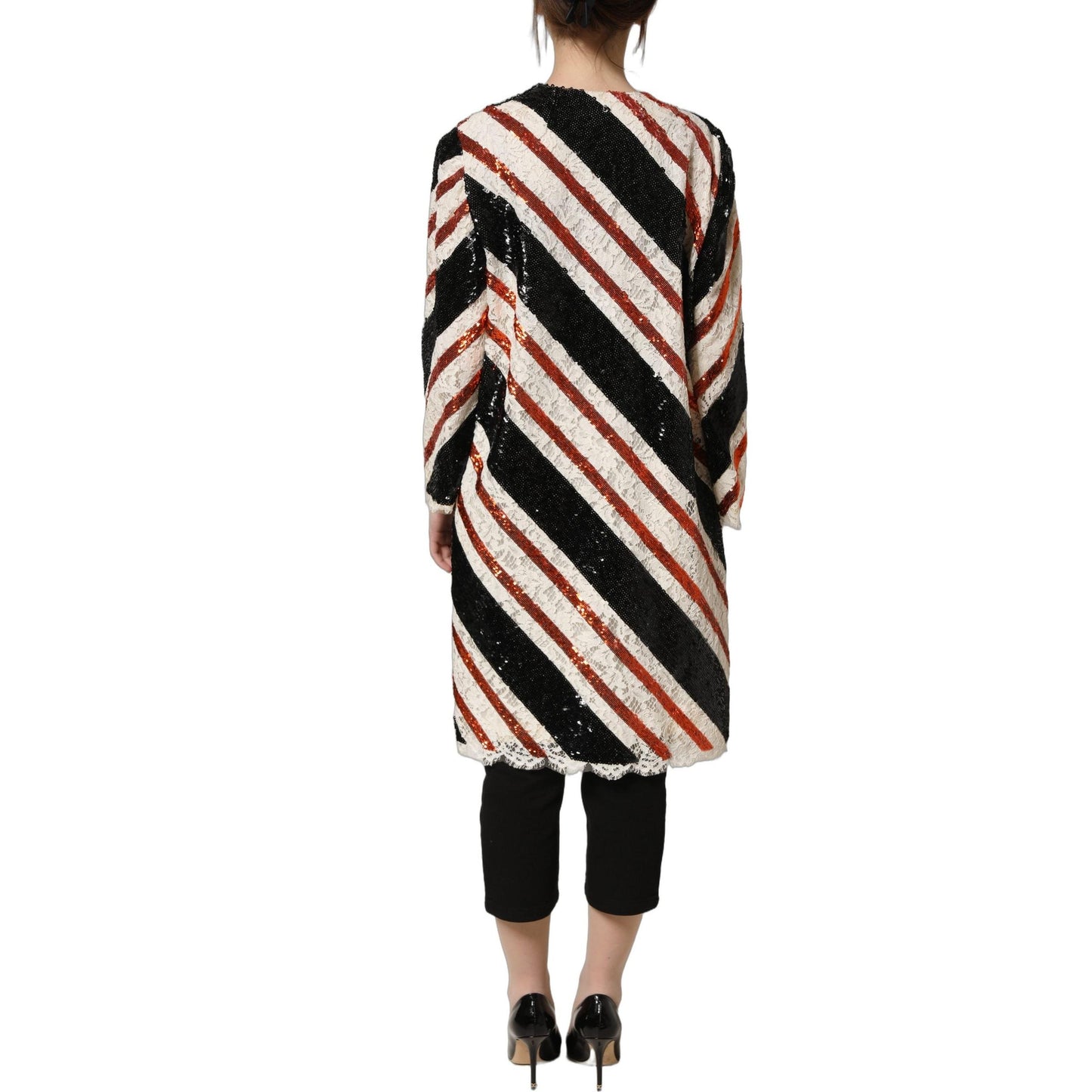 Dolce & Gabbana Multicolor Stripe Sequin Duster Coat Jacket