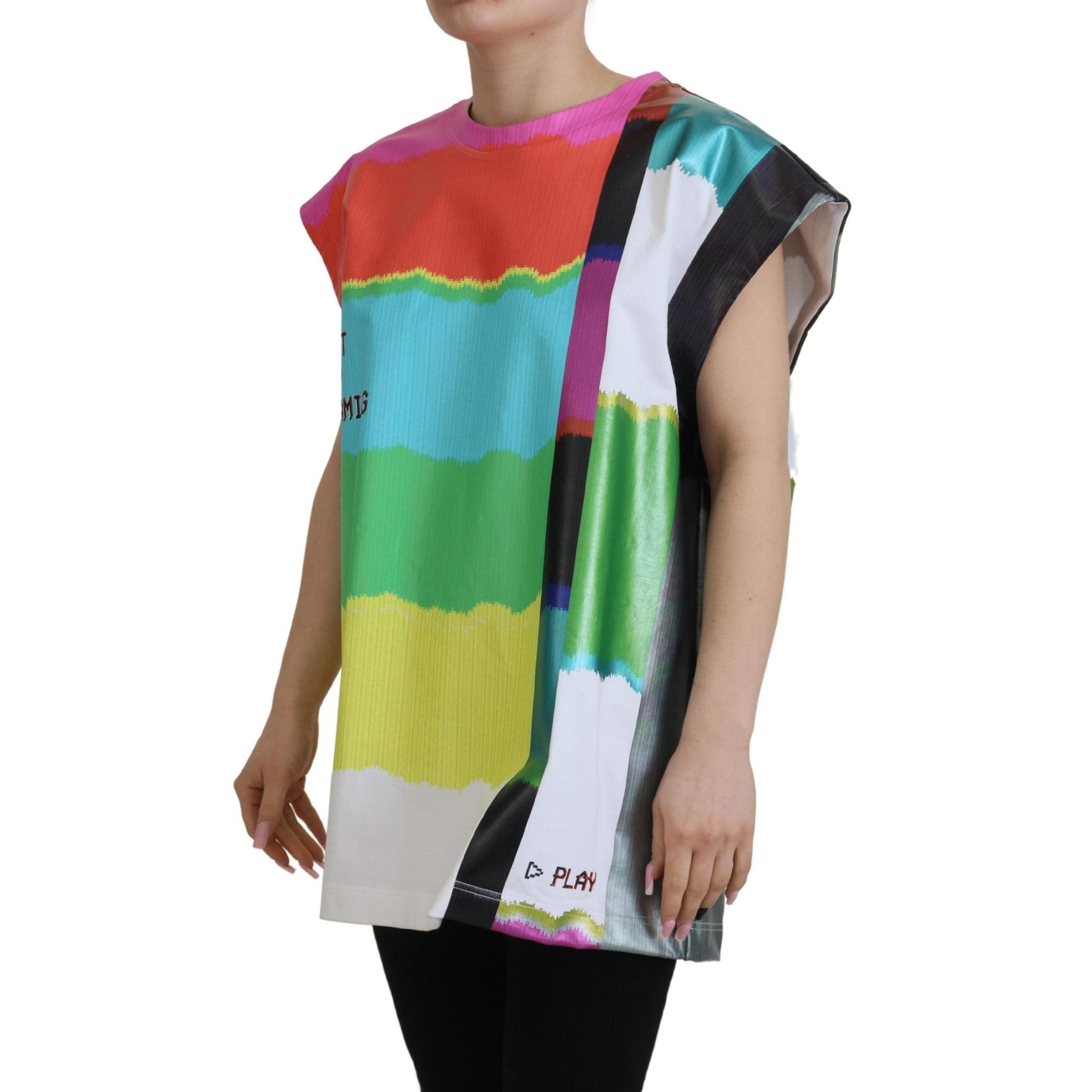 Dolce & Gabbana Multicolor TV Print Blouse Cotton T-shirt