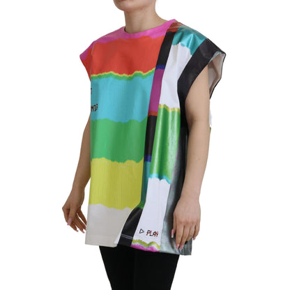 Dolce & Gabbana Multicolor TV Print Blouse Cotton T-shirt