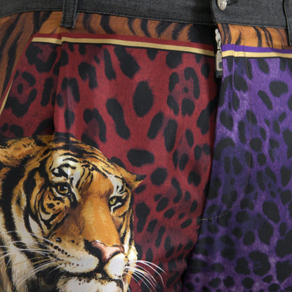 Dolce & Gabbana Multicolor Tiger Leopard Cotton Loose Tapered Pants