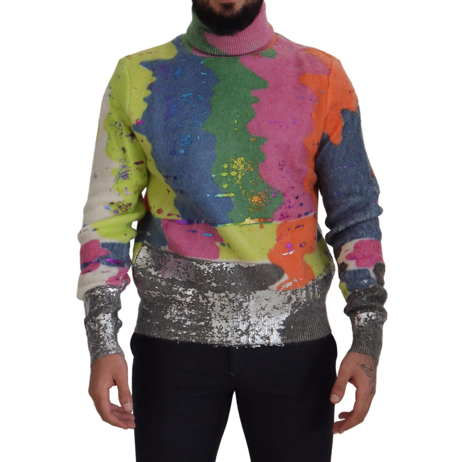 Dolce & Gabbana Multicolor Turtleneck Pullover Mohair Sweater