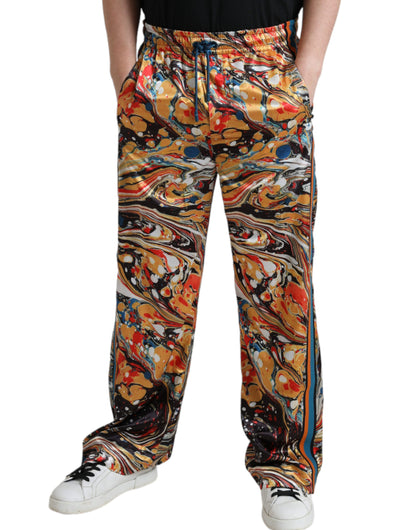 Dolce & Gabbana Multifarve Marble Print Satin Bukser & Jeans