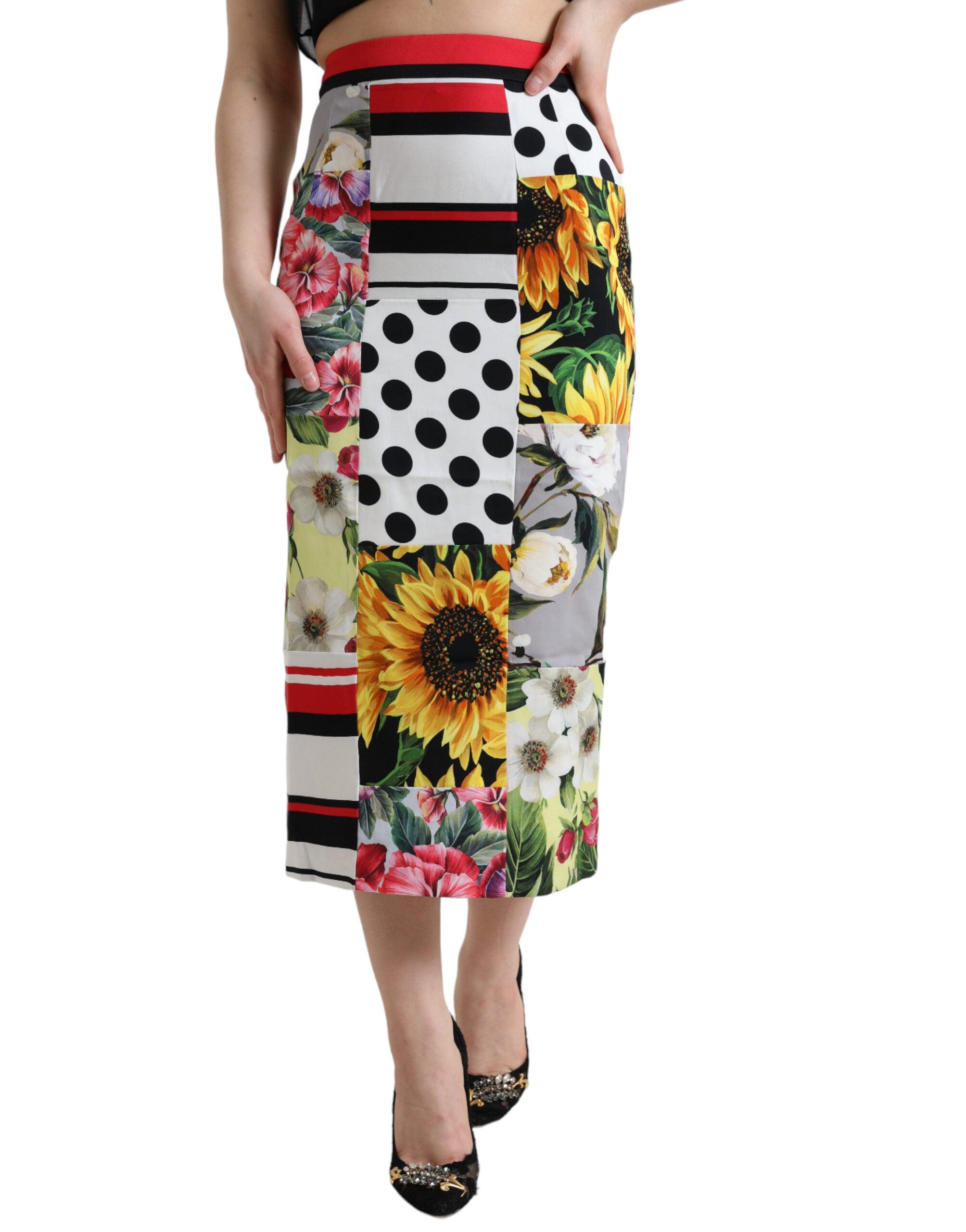 Dolce & Gabbana Multifarve Patchwork High Waist Pencil Cut Skirt-Modeoutlet