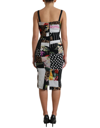 Dolce & Gabbana Multifarve Patchwork Midi Floral Leopard Bodycon Kjole