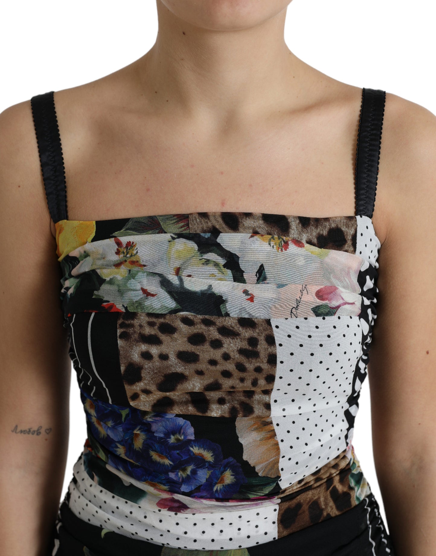 Dolce & Gabbana Multifarve Patchwork Midi Floral Leopard Bodycon Kjole